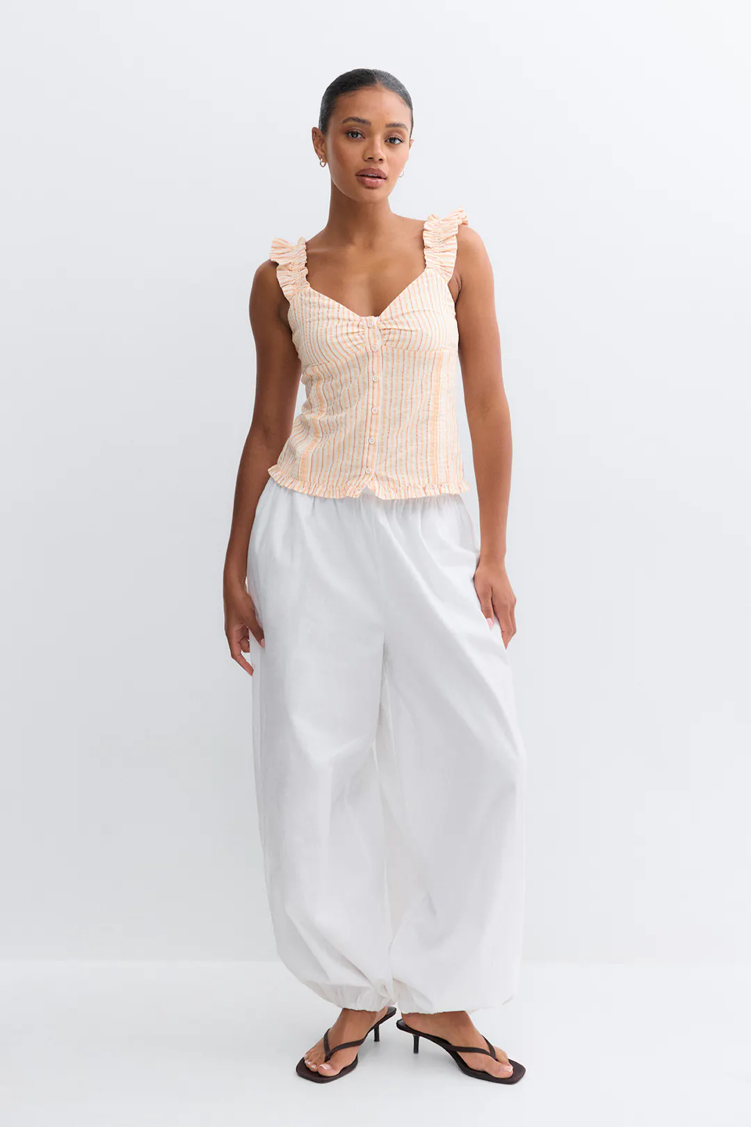 Seersucker frill top - Orange - Women - Gina Tricot