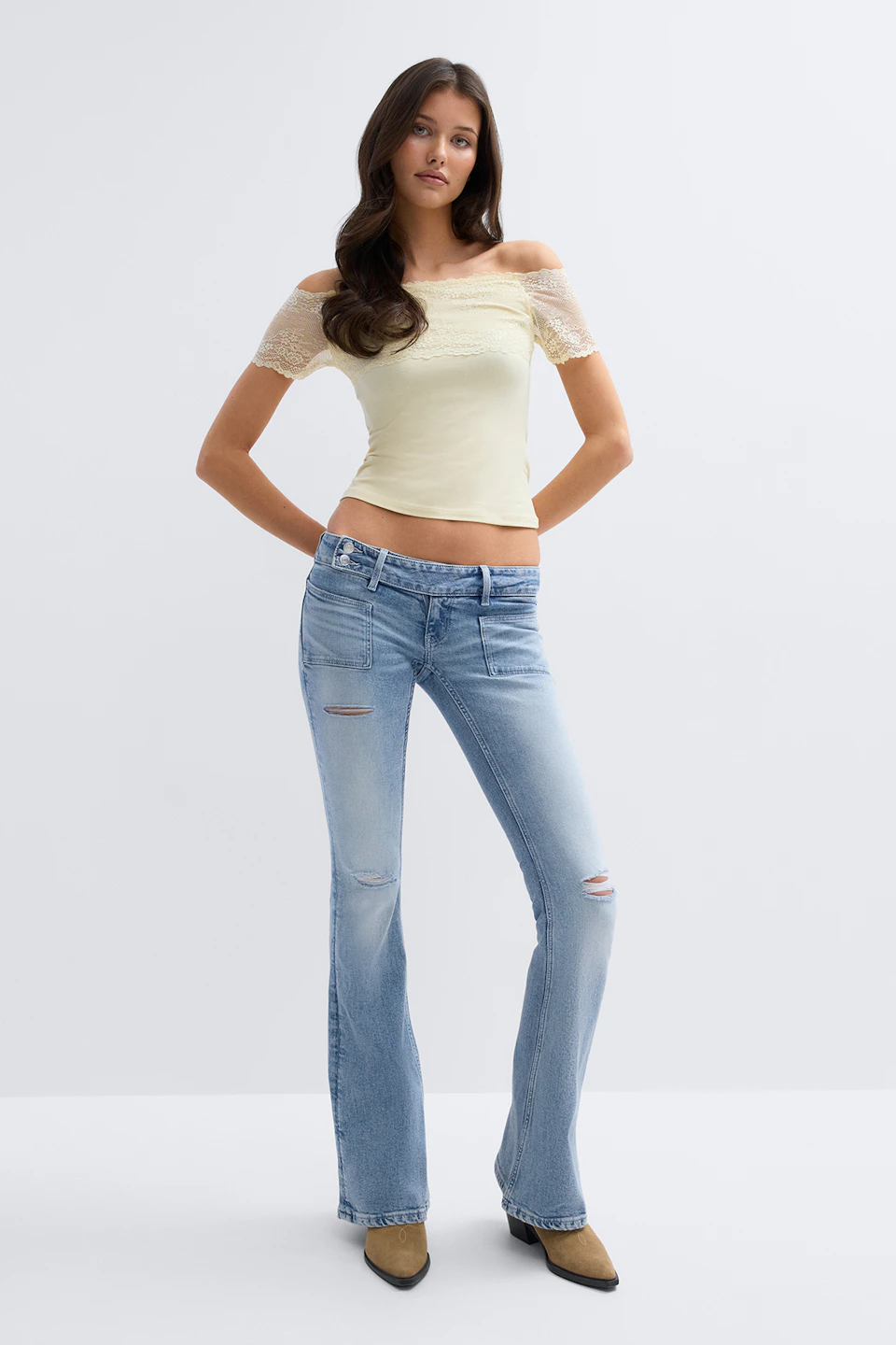 14+ pleated flare jeans tall