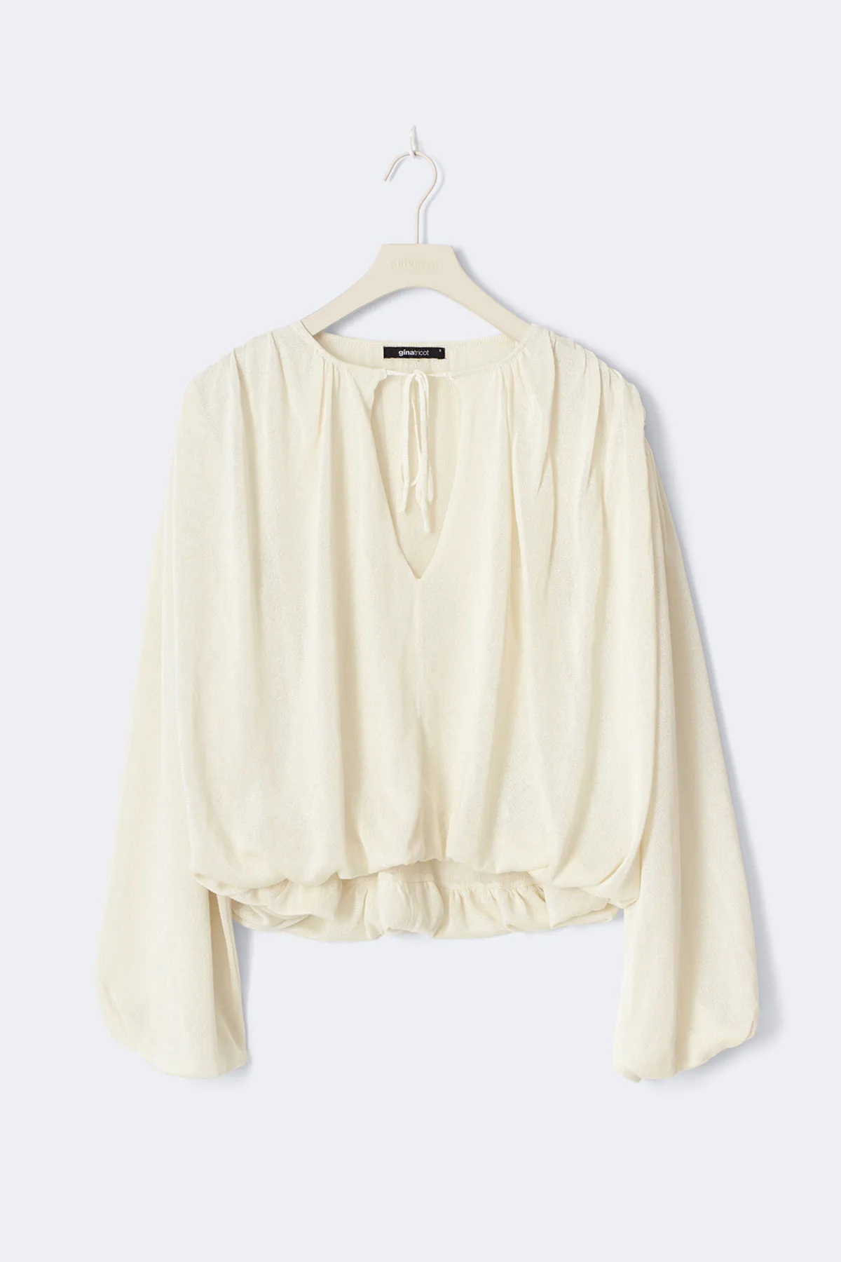Knitted balloon top - White - Women - Gina Tricot