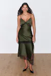 Satin lace midi dress - Green - Women - Gina Tricot