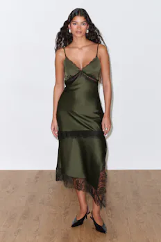 Satin Lace Midi Dress