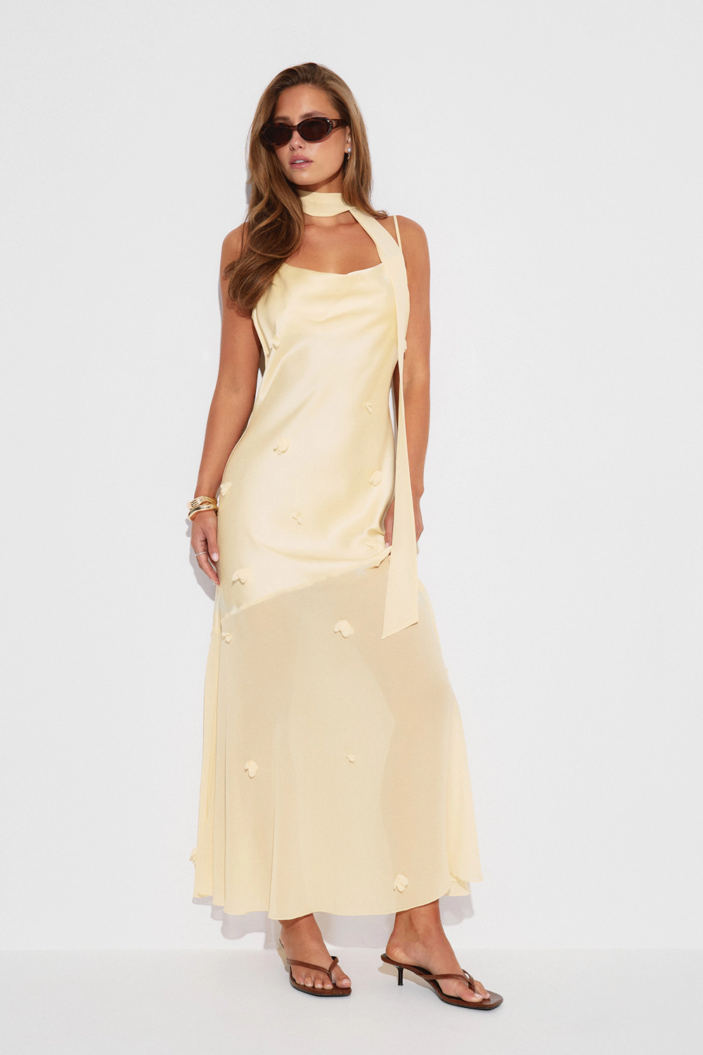 Floral maxi cowlneck dress