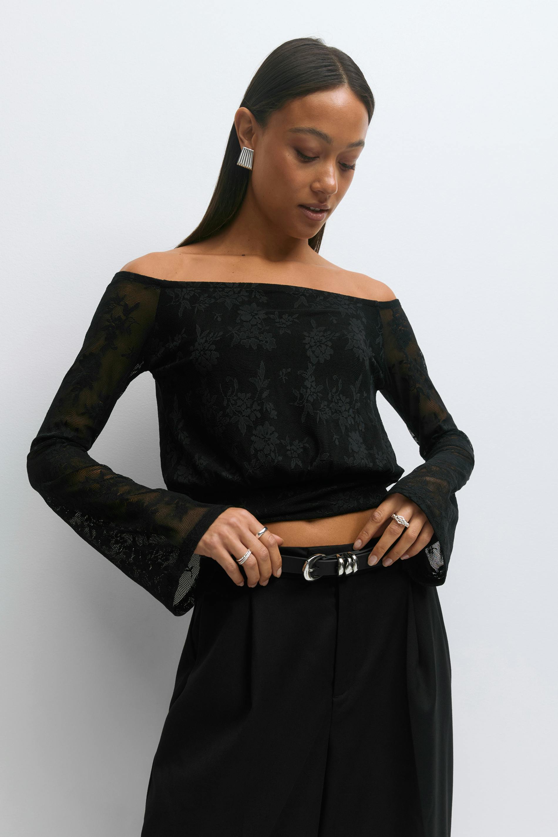 トップス S lace trim off shoulder tops BLACK S lace trim off shoulder tops black - メルカリ