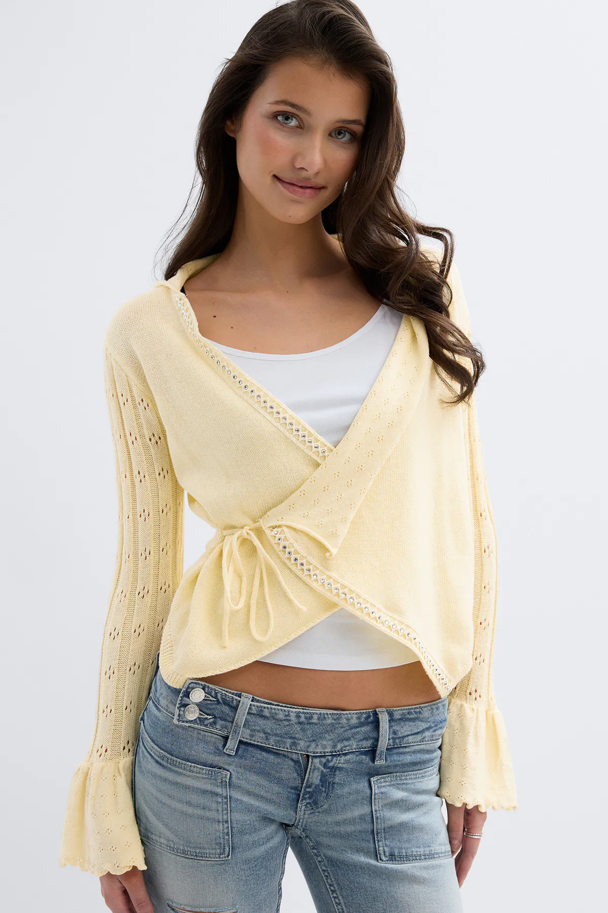 Gina Tricot - 14+ knitted frill cardigan - Cardigans - Gul - M - Dame