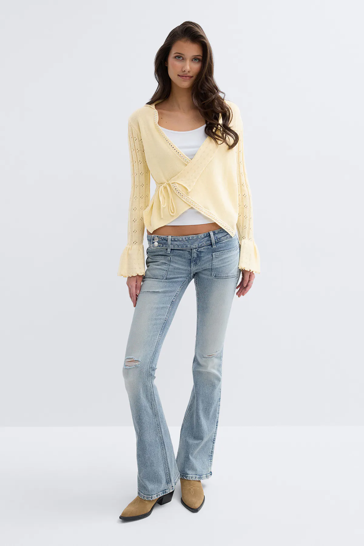 14+ knitted frill cardigan - Yellow - Gina Tricot