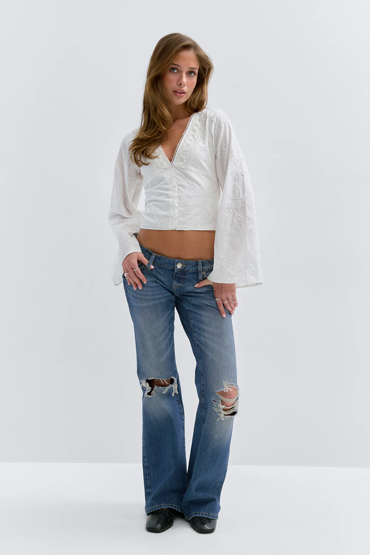Gina Tricot - 14+ hip hug loose jeans - baggy & loose jeans - Blauw - XS - Dames
