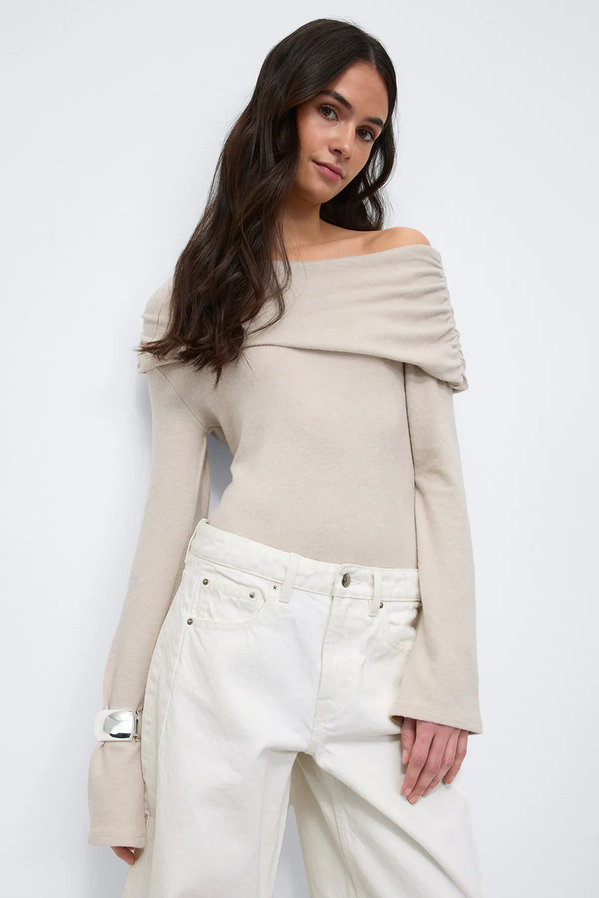 Gina Tricot - One shoulder top - Off shoulder-top - Beige - XS - Dame