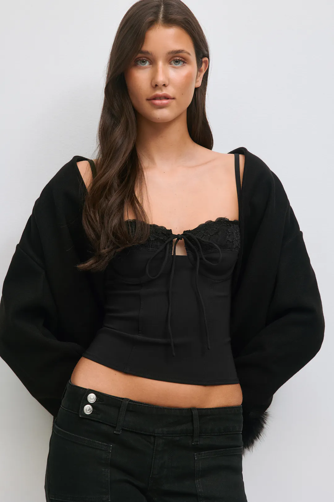 14+ lace corset top - Black - Gina Tricot