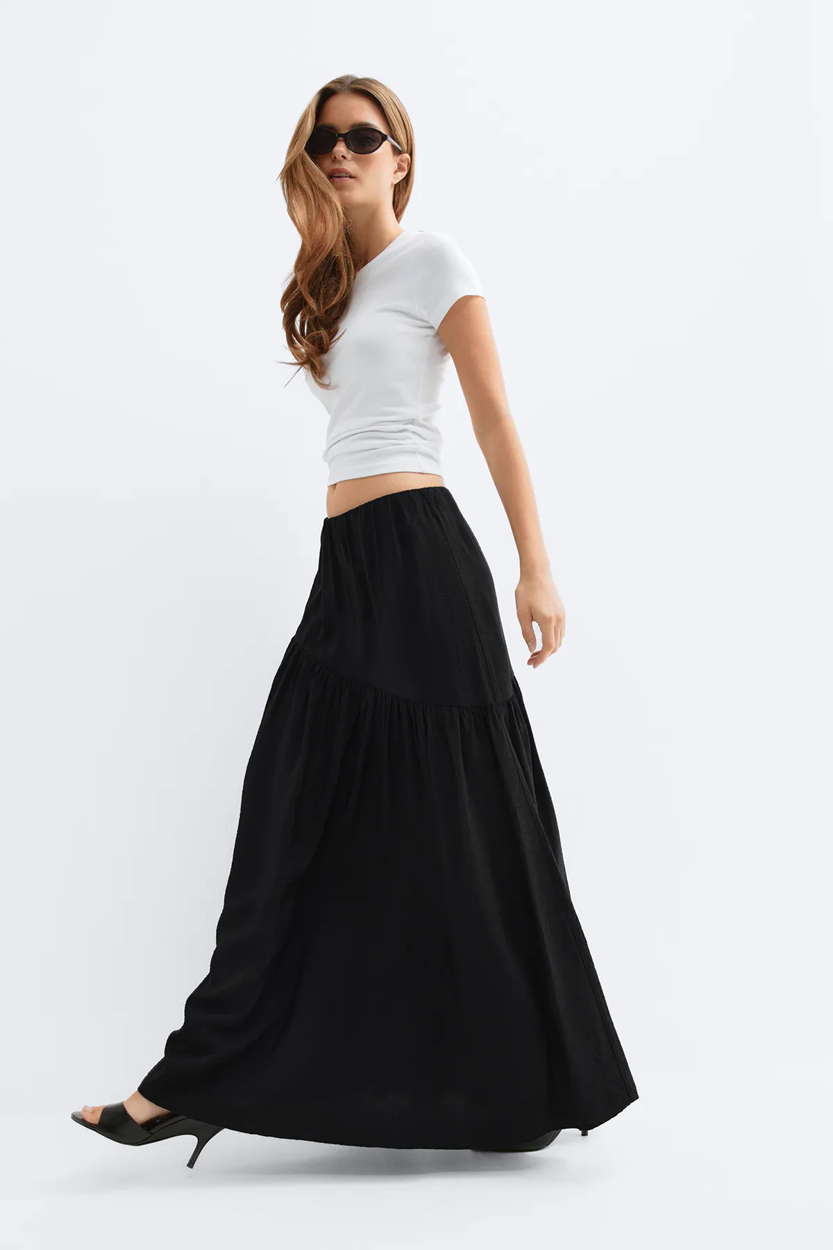 Gina Tricot - Dropped waist skirt - maxiskjørt - Svart - XL - Dame