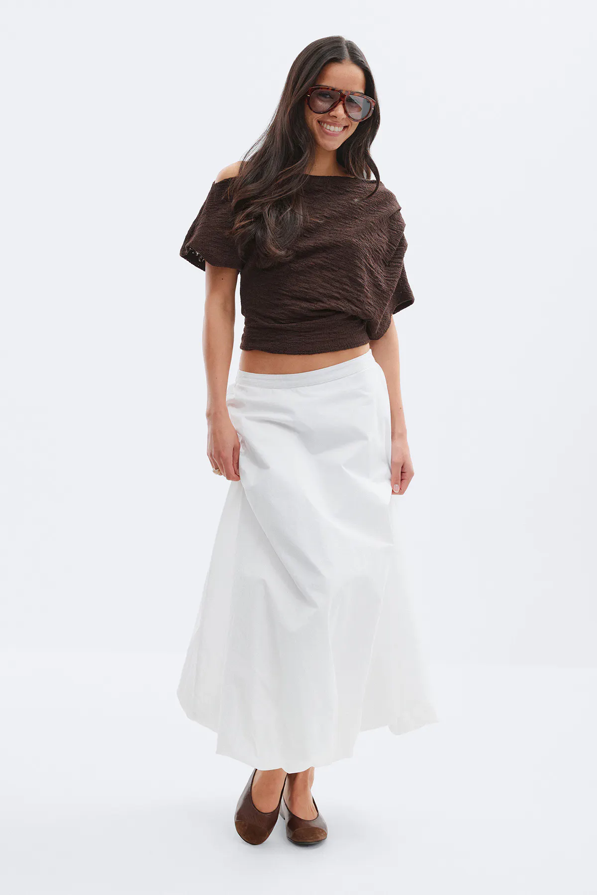 Gina Tricot - Poplin skirt - maxiskjørt - Hvit - XS - Dame