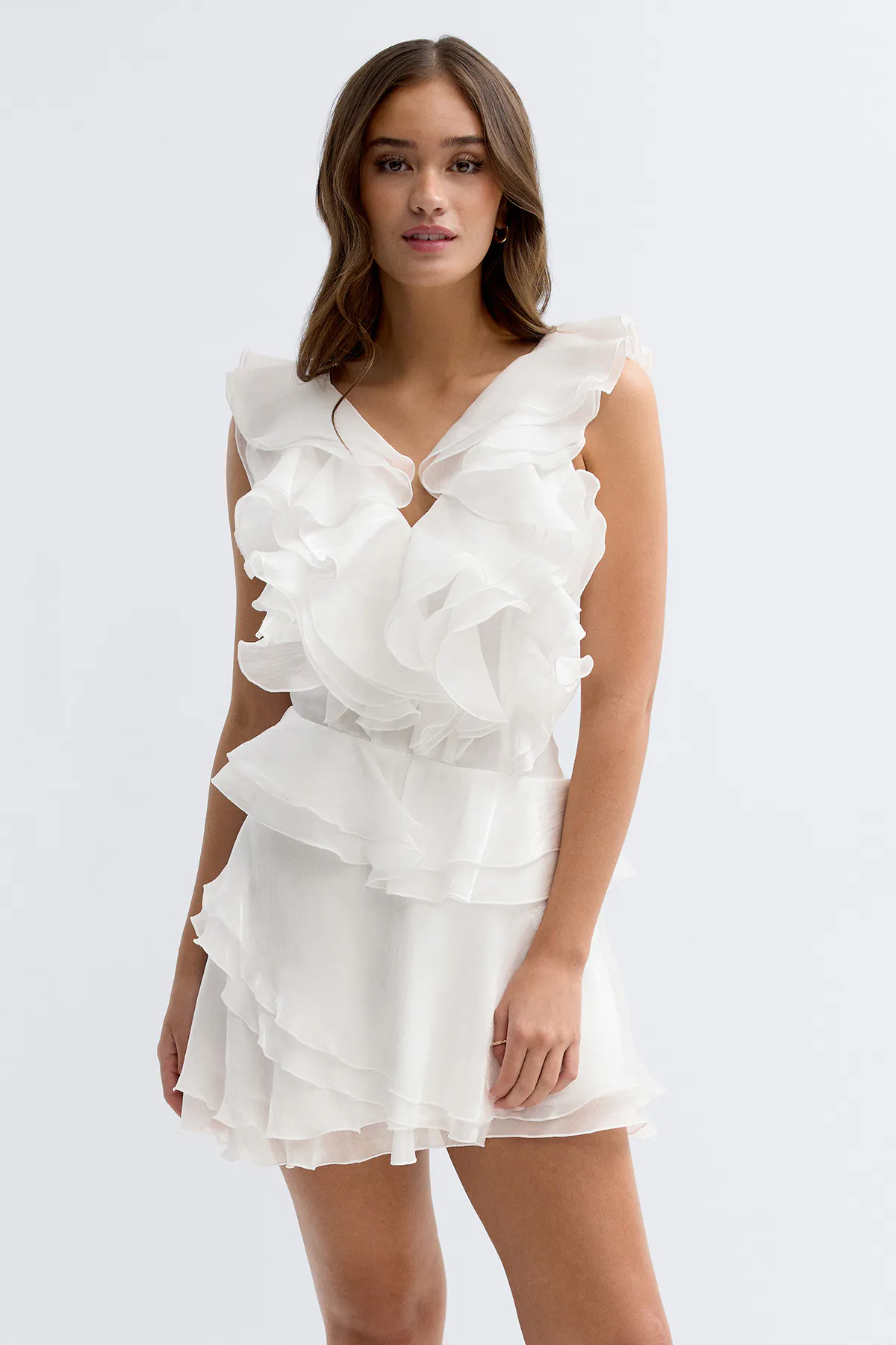 Gina Tricot - Frill mini dress - korte kjoler - Hvit - 38 - Dame