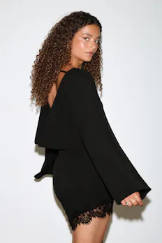 Asymmetric Lace Mini Dress