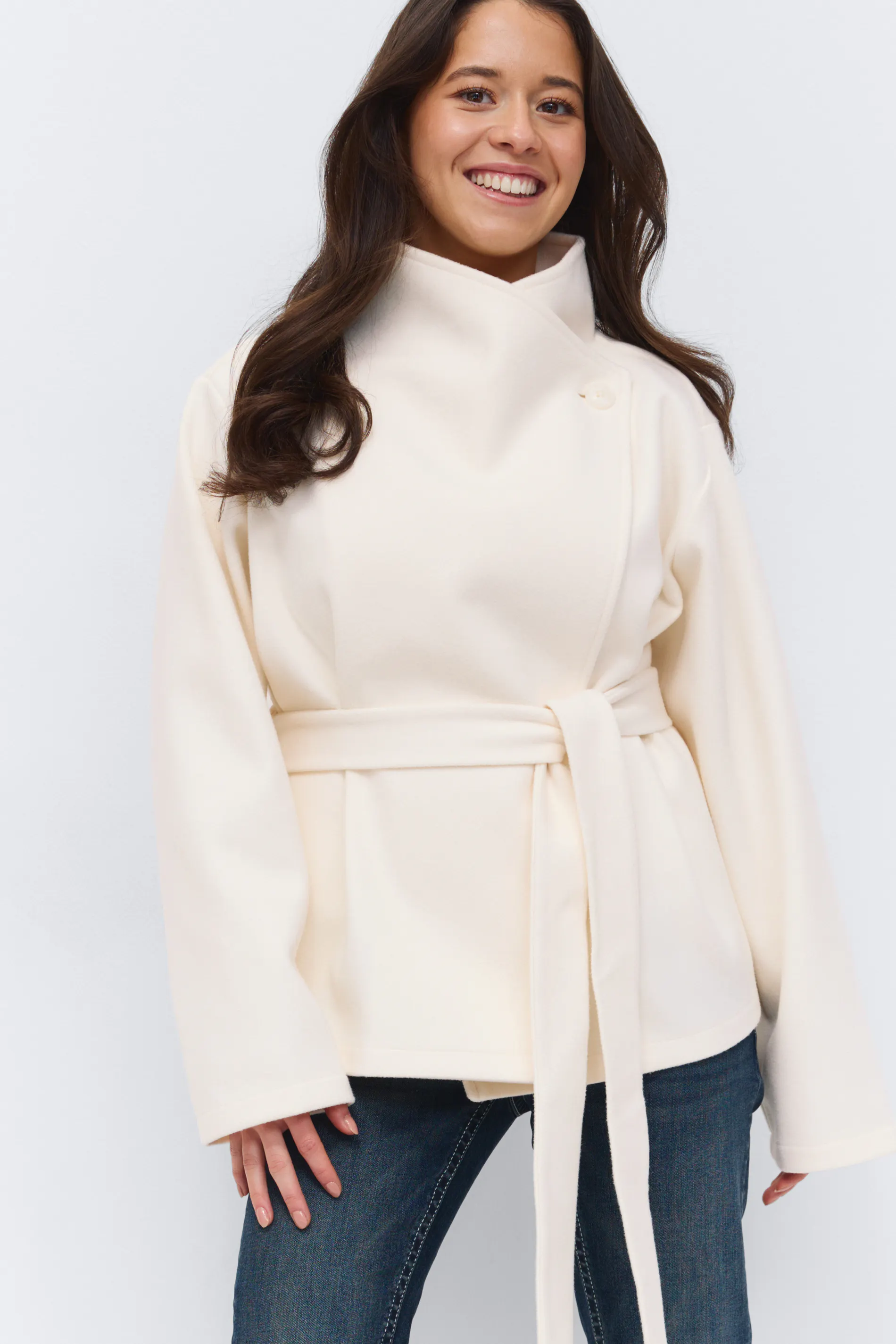 Gina Tricot - 14+ felt wrap jacket - jakke - Hvid - L - Dame