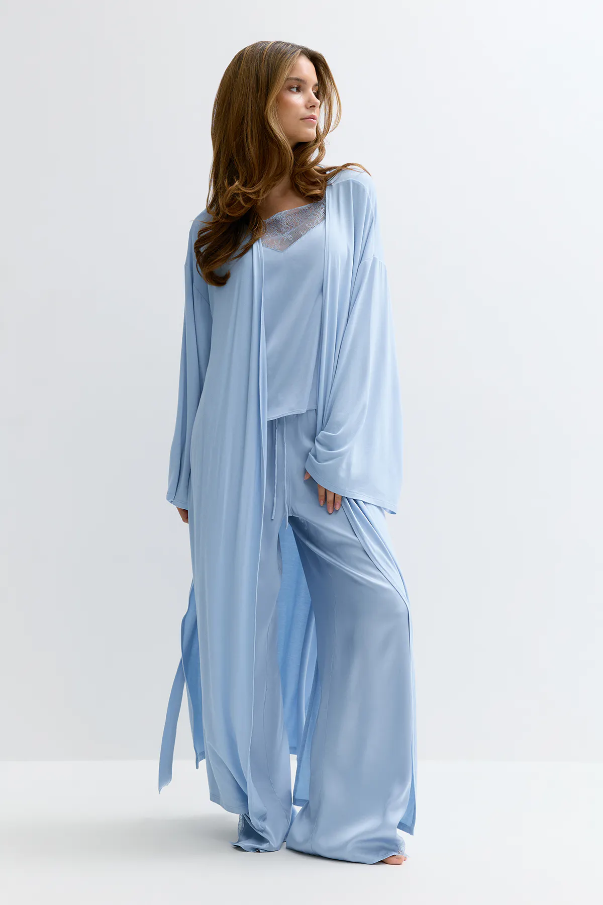 Gina Tricot - Soft slit loungewear robe - aamutakit - Sininen - M - Naiset