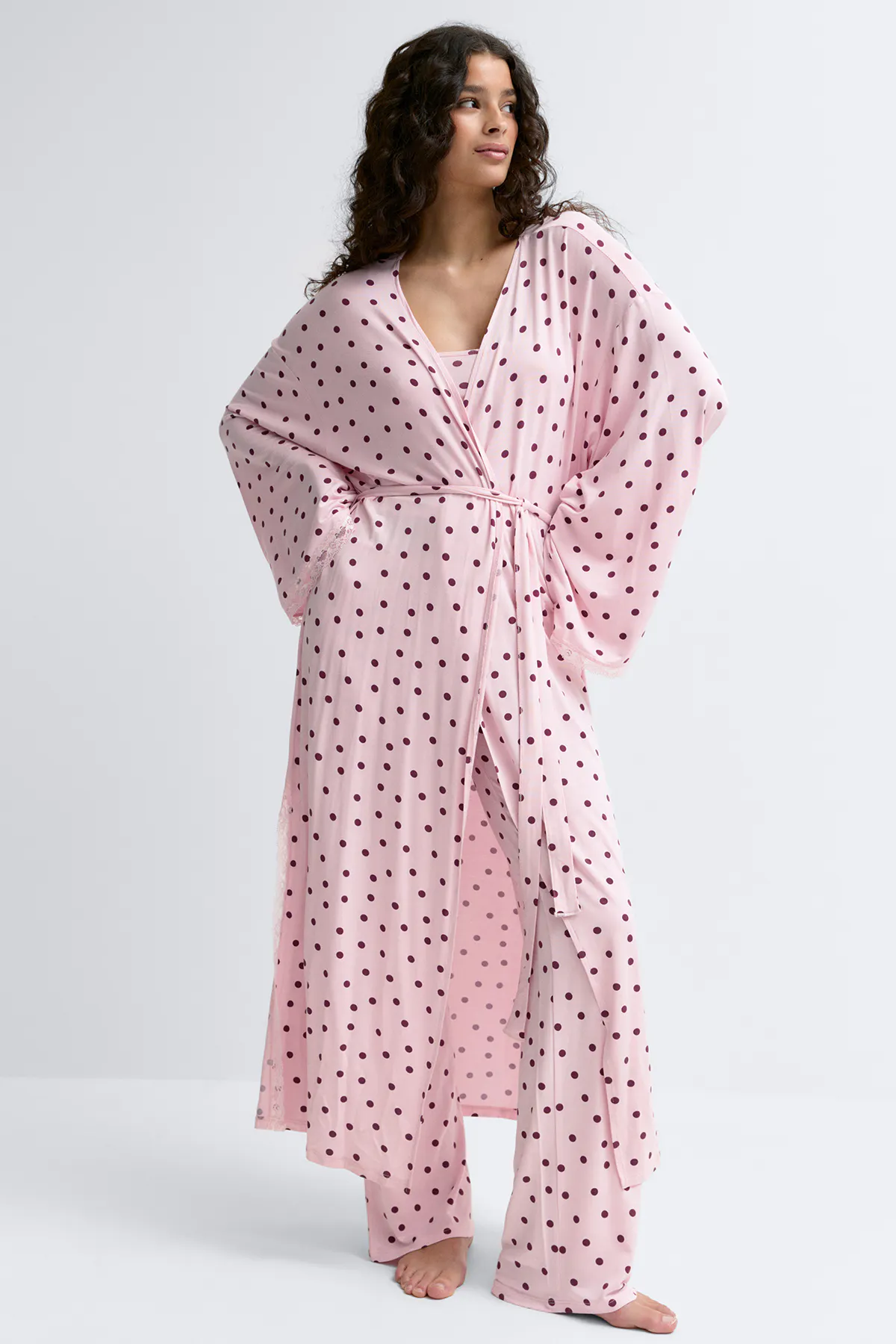 Gina Tricot - Soft lace loungewear robe - aamutakit - Pinkki - L - Naiset