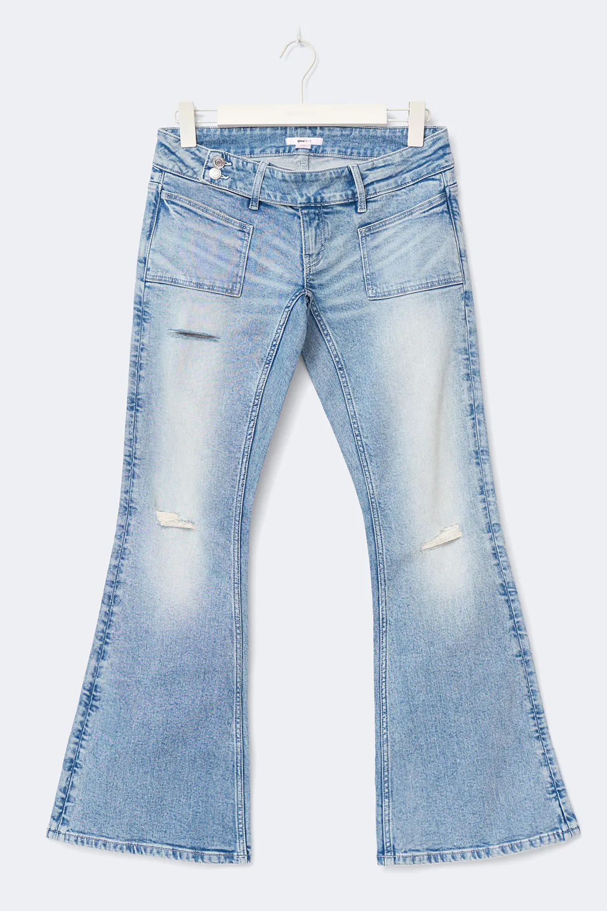 Gina Tricot - 14+ pleated flare jeans petite - flare jeans - Blå - S - Dame