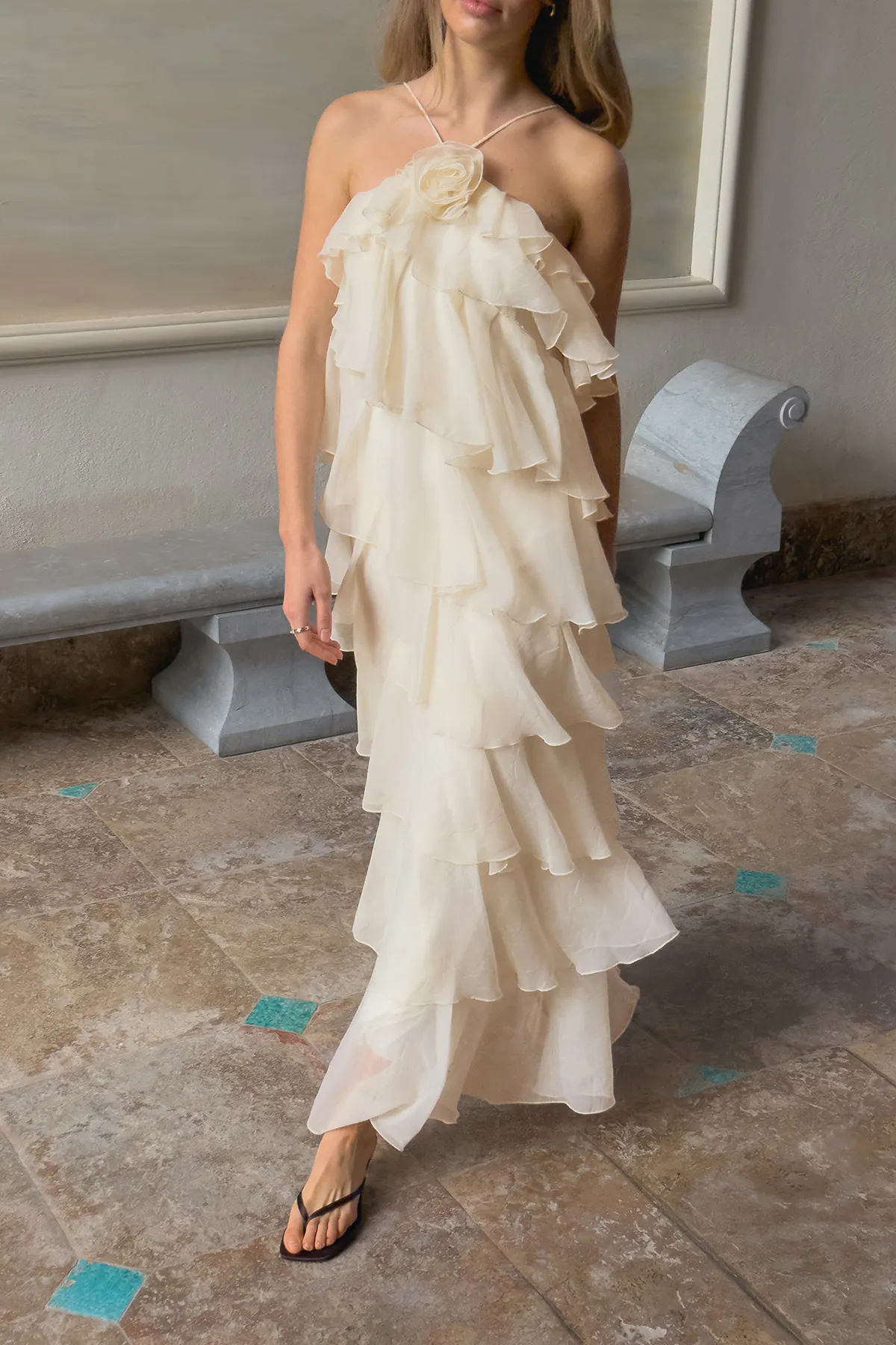 Gina Tricot - Frill maxi dress - Maxikjoler - Hvit - 36 - Dame