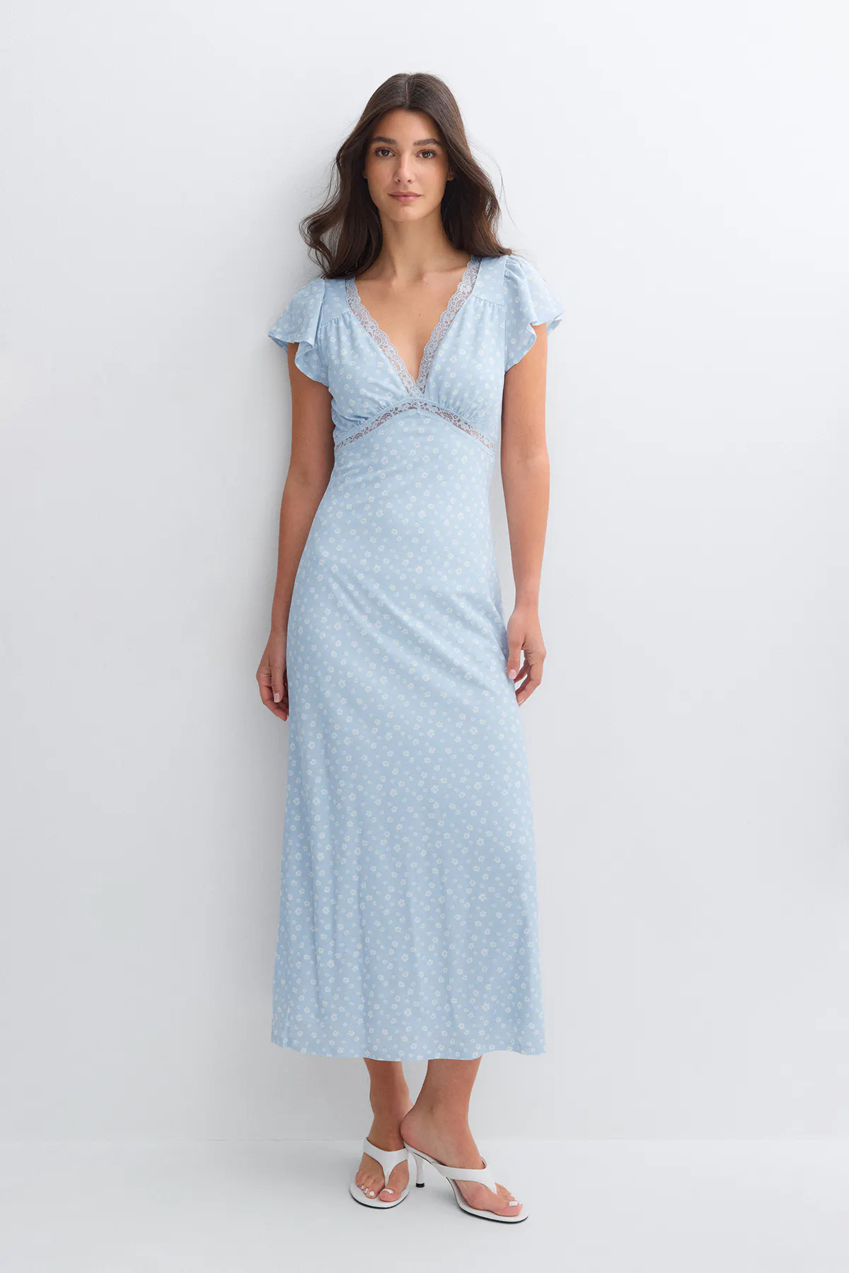 Gina Tricot - Lace detail midi dress - midi jurken - Blauw - S - Dames
