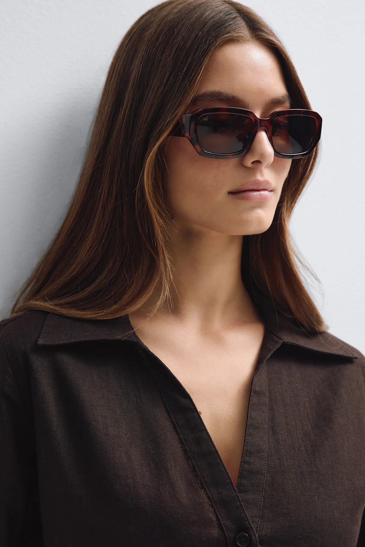 Gina Tricot - Rectangular sunglasses - Solbriller - Brun - ONESIZE - Dame