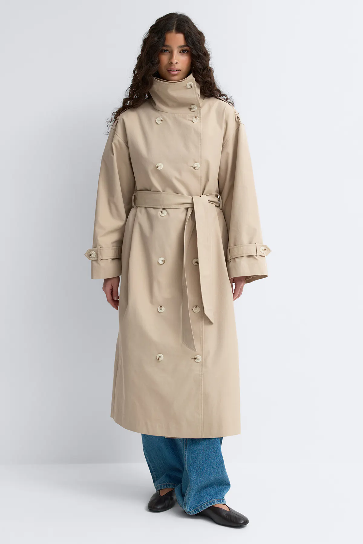 Gina Tricot - High neck cotton trench coat - Trenchs - Beige - S - Femme