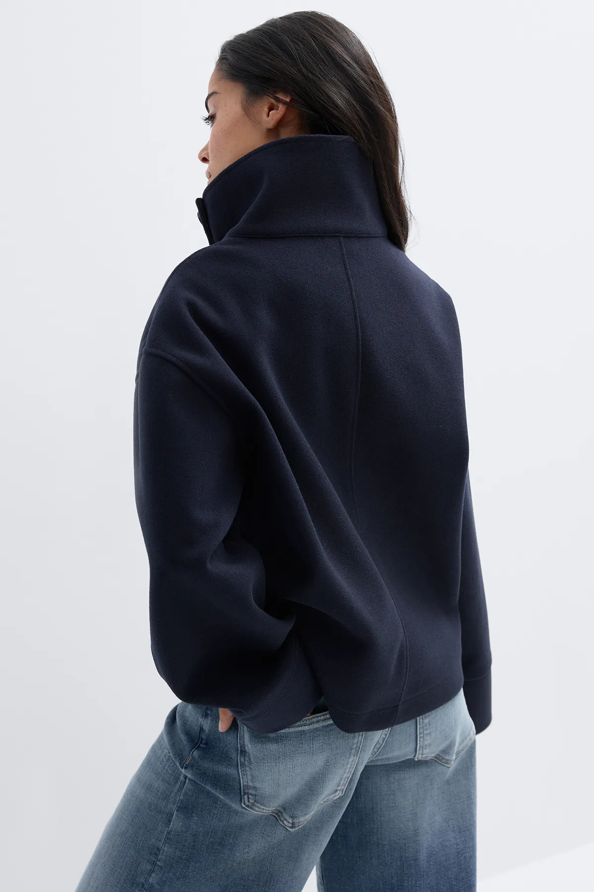 High neck short felt jacket - Blauw - Dame - Gina Tricot