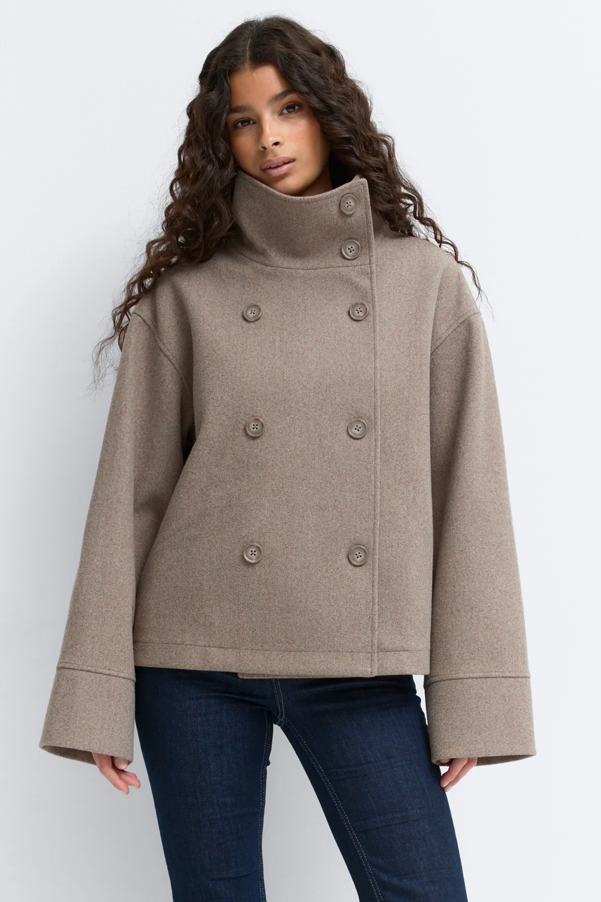 Gina Tricot - High neck short felt jacket - Kåper med høy krage - Beige - S - Dame