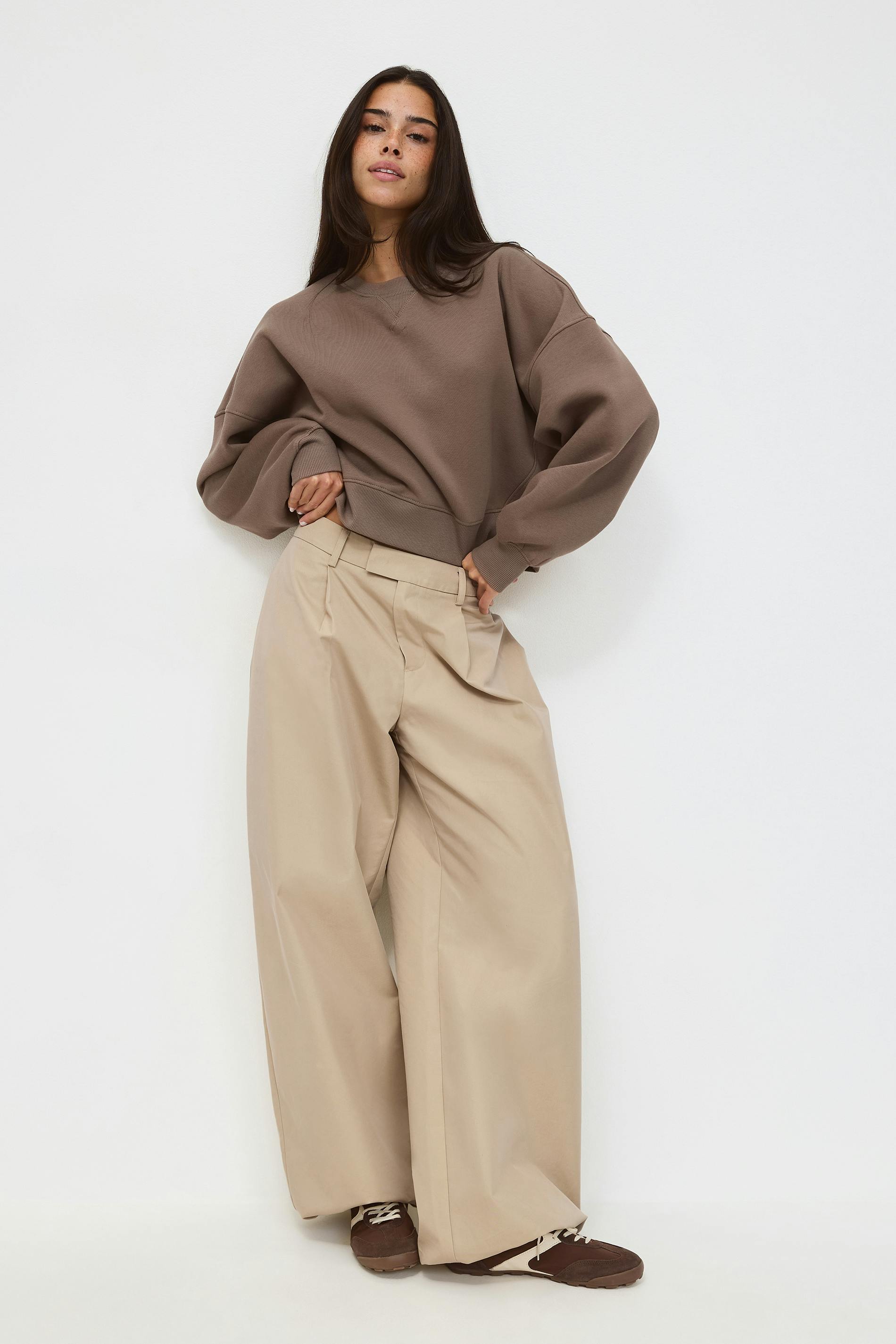 Gina Tricot - Crop crewneck sweater - pulls - Beige - XL - Femme