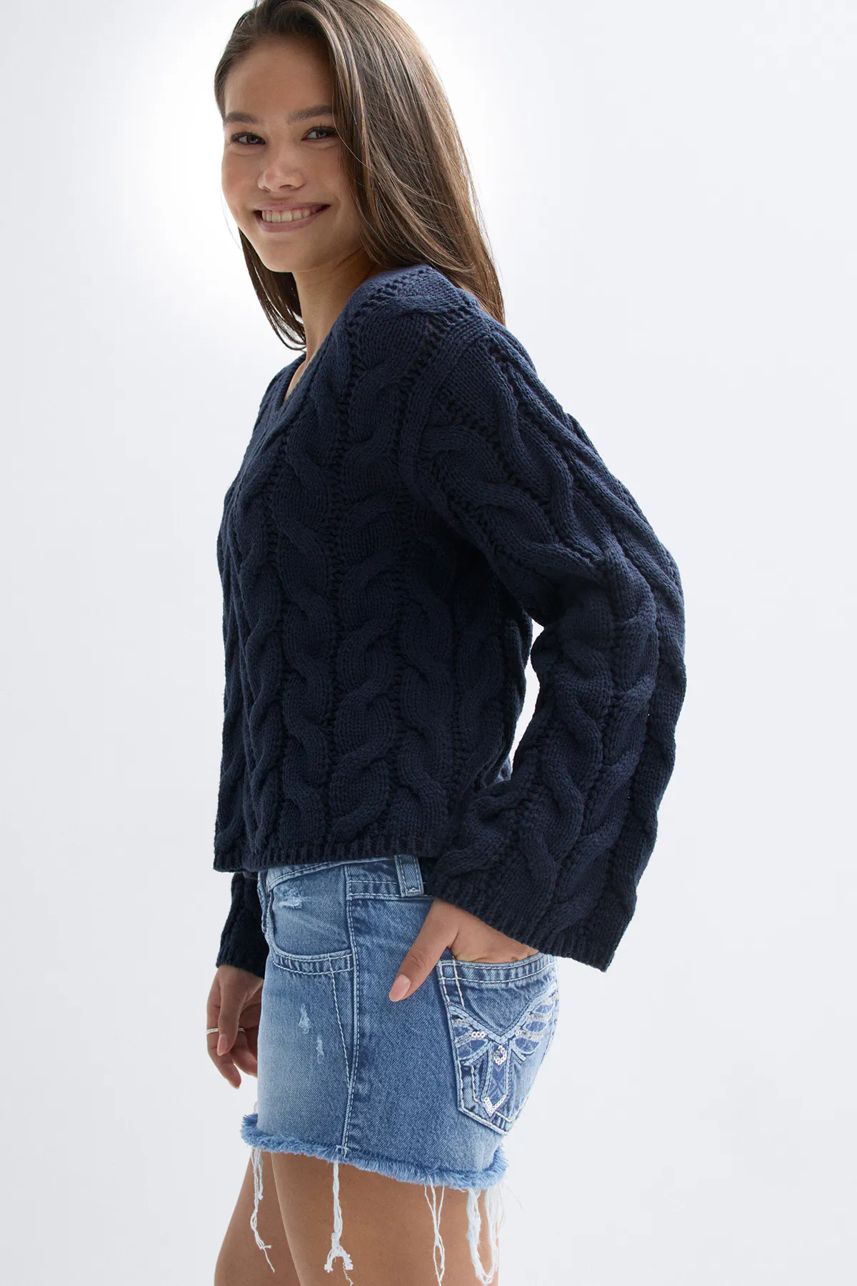 Gina Tricot - Y sparkle low denim shorts - Shorts voor meisjes 9–14 jaar - Blauw - 164 - Meisje