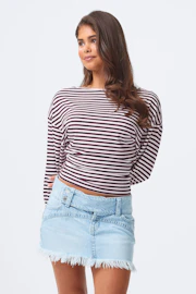 14+ pleated low denim skirt