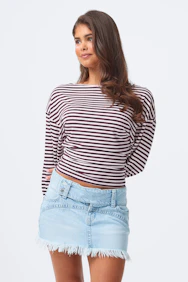 14+ Pleated Low Denim Skirt