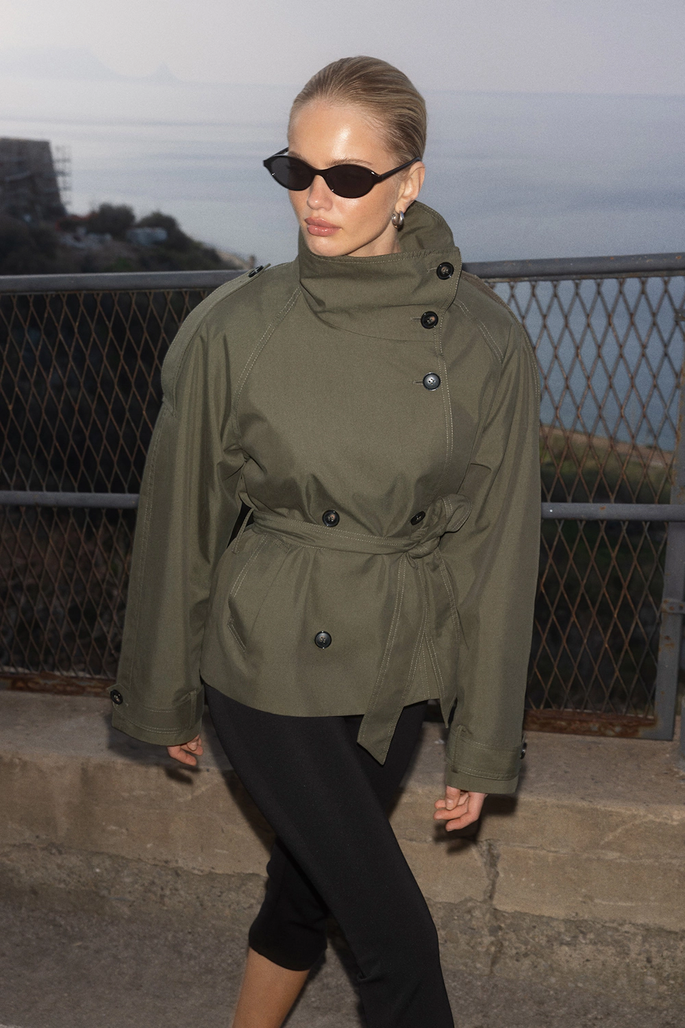 High neck trench jacket