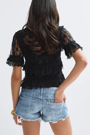 14+ pleated low denim shorts
