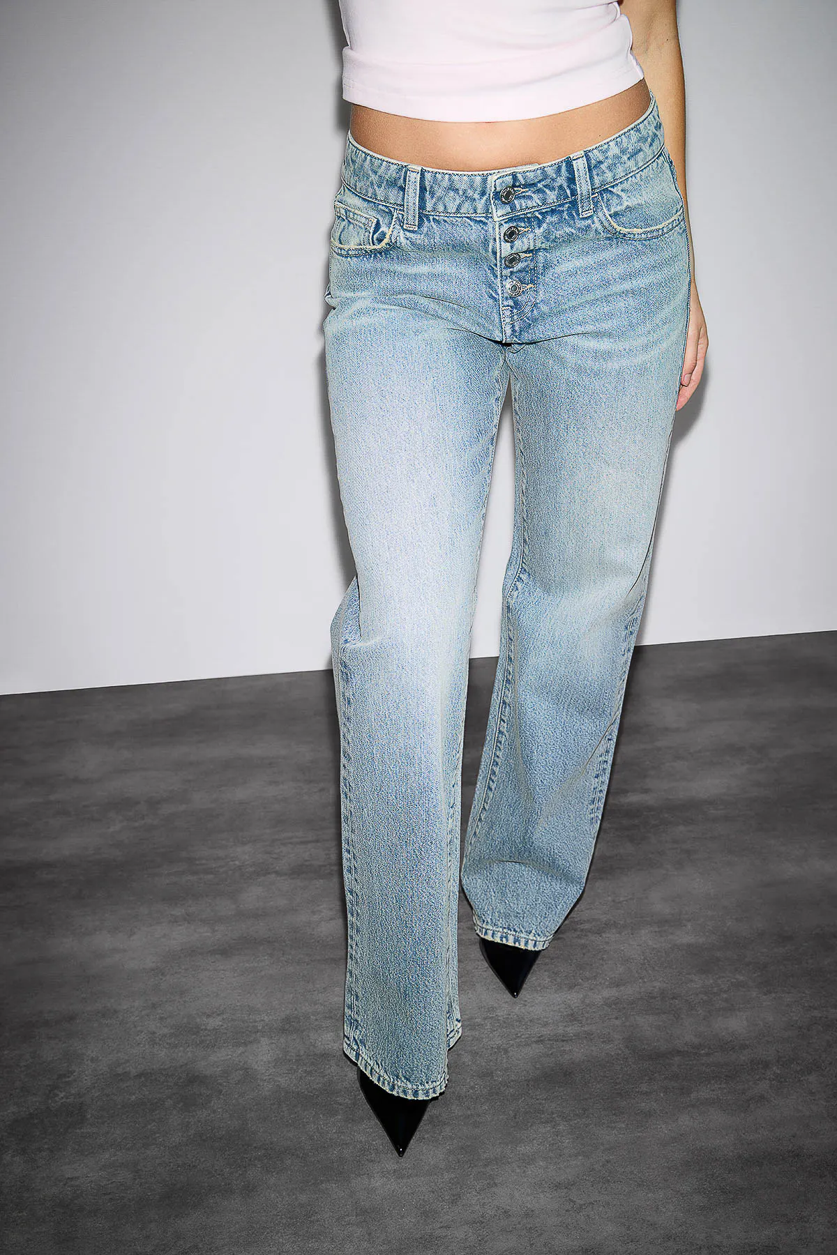 Gina Tricot - Rebel button wide jeans - wide jeans - Blauw - 36 - Dames