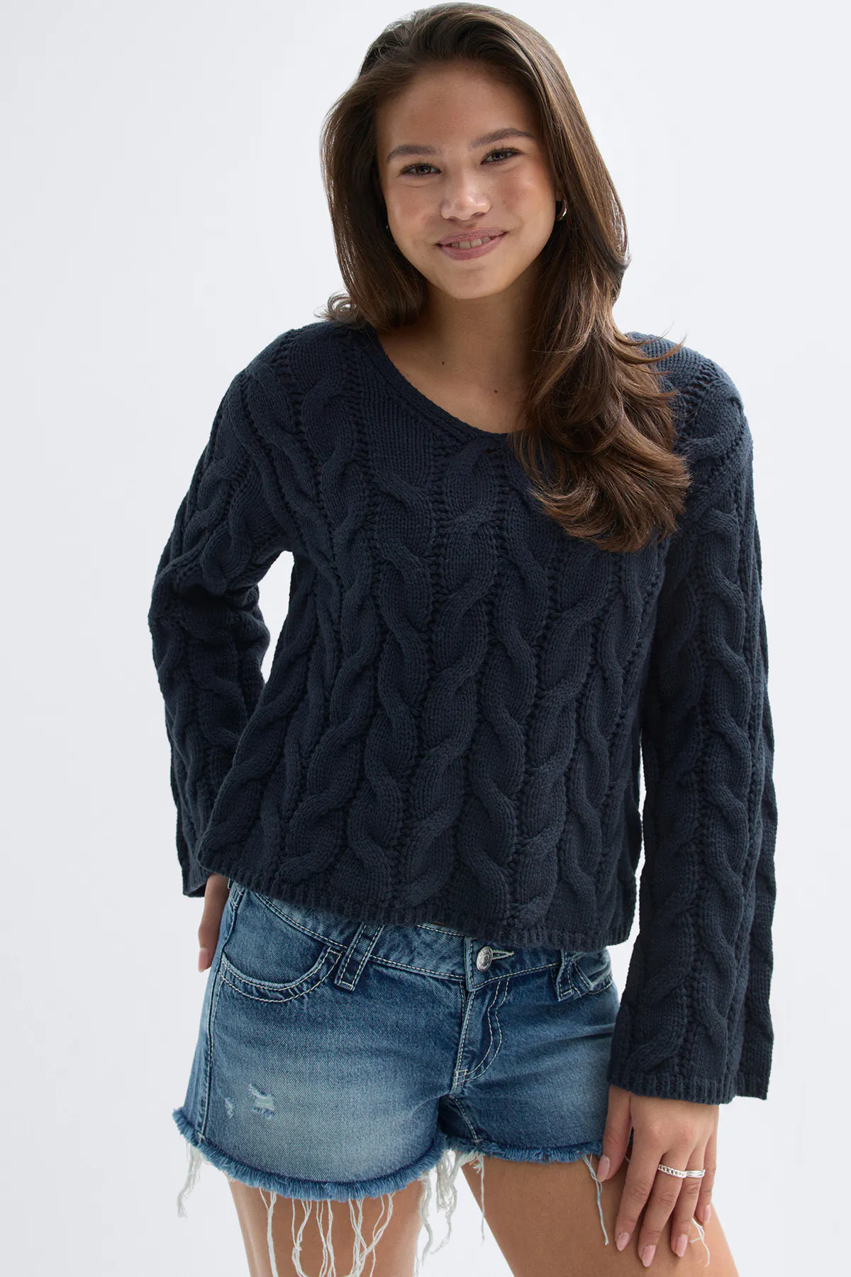Gina Tricot - Y cable knitted sweater - gebreide truien voor meisjes 9–14 jaar - Blauw - 170 - Meisje