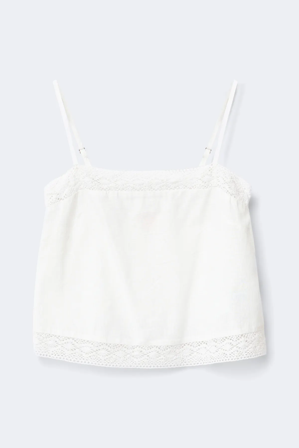 14+ crochet linen blend top - White - Gina Tricot