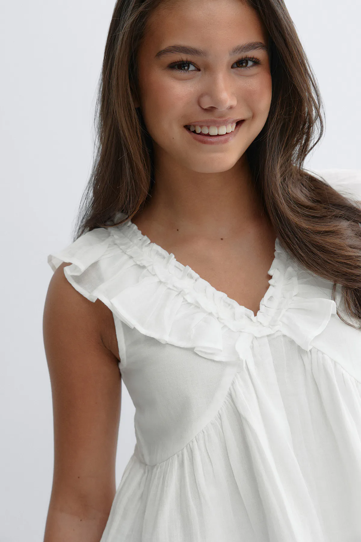 Gina Tricot - Y frill top - Blouses voor meisjes 9–14 jaar - Wit - 158/164 - Meisje