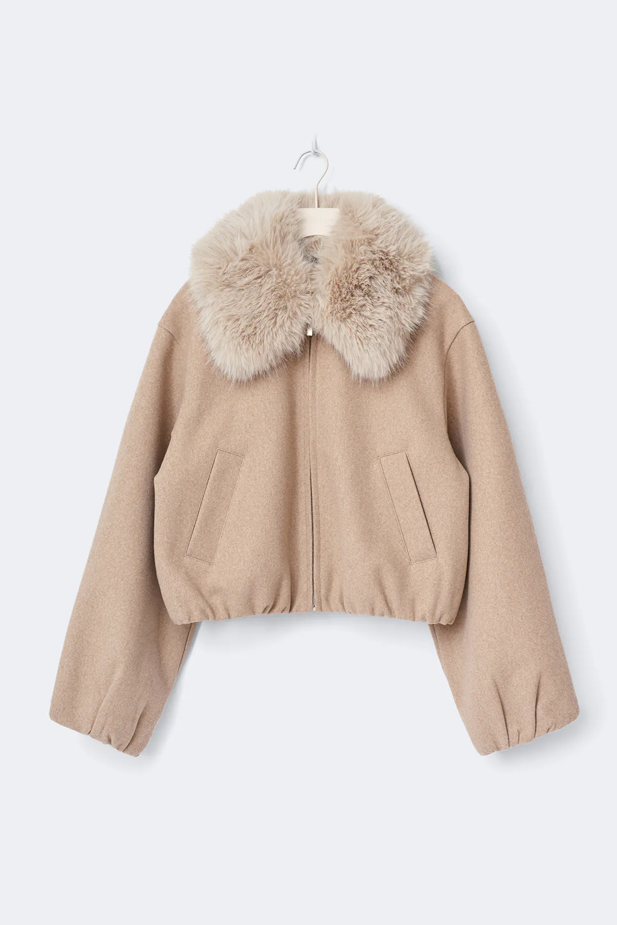 Faux fur collar jacket - Beige - Women - Gina Tricot