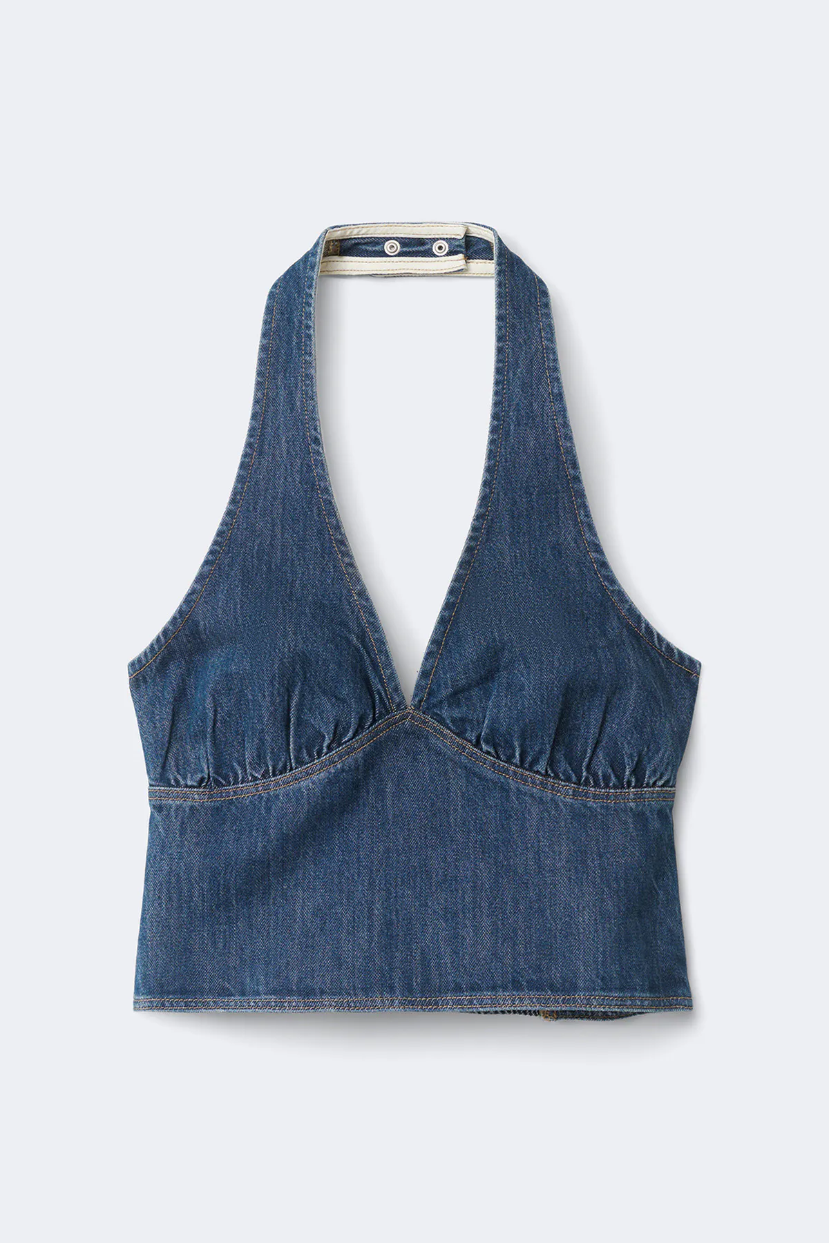 【Tu es mon Tresor】DENIM HALTER NECK TOP Denim halterneck top - Blue - Women - Gina Tricot