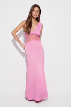 Satin Lace Maxi Dress