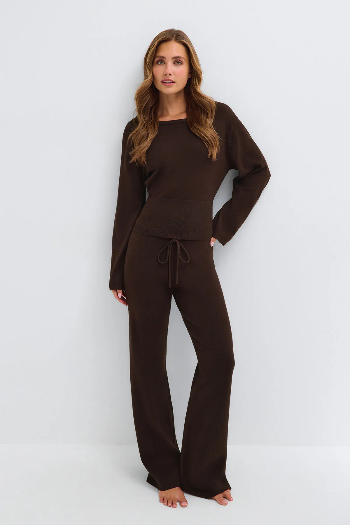Knitted loungewear trousers - Brown - Women - Gina Tricot