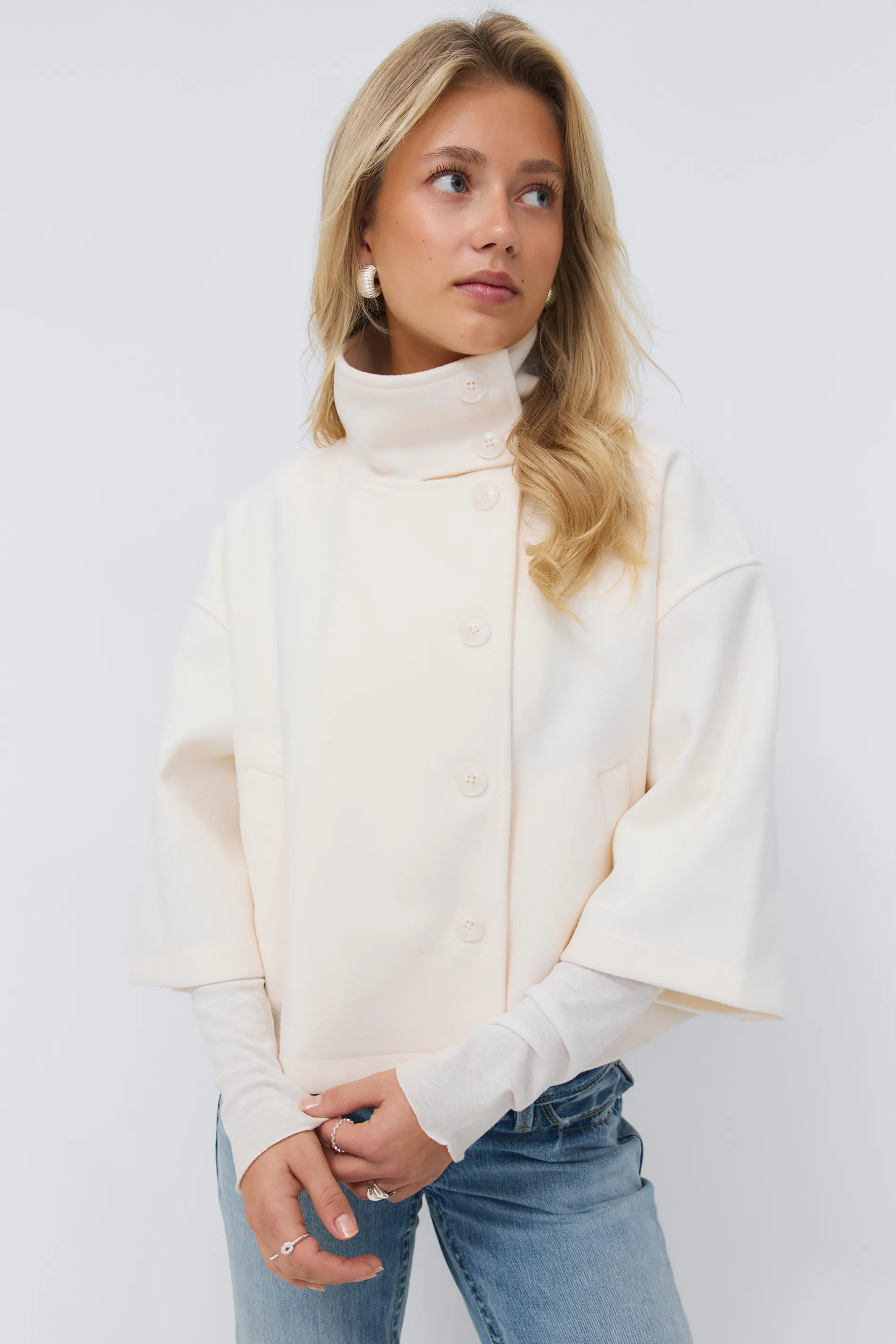 Gina Tricot - 14+ short felt jacket - jakker - Hvit - M - Dame