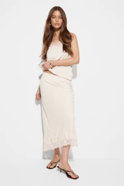 Lace satin midi skirt