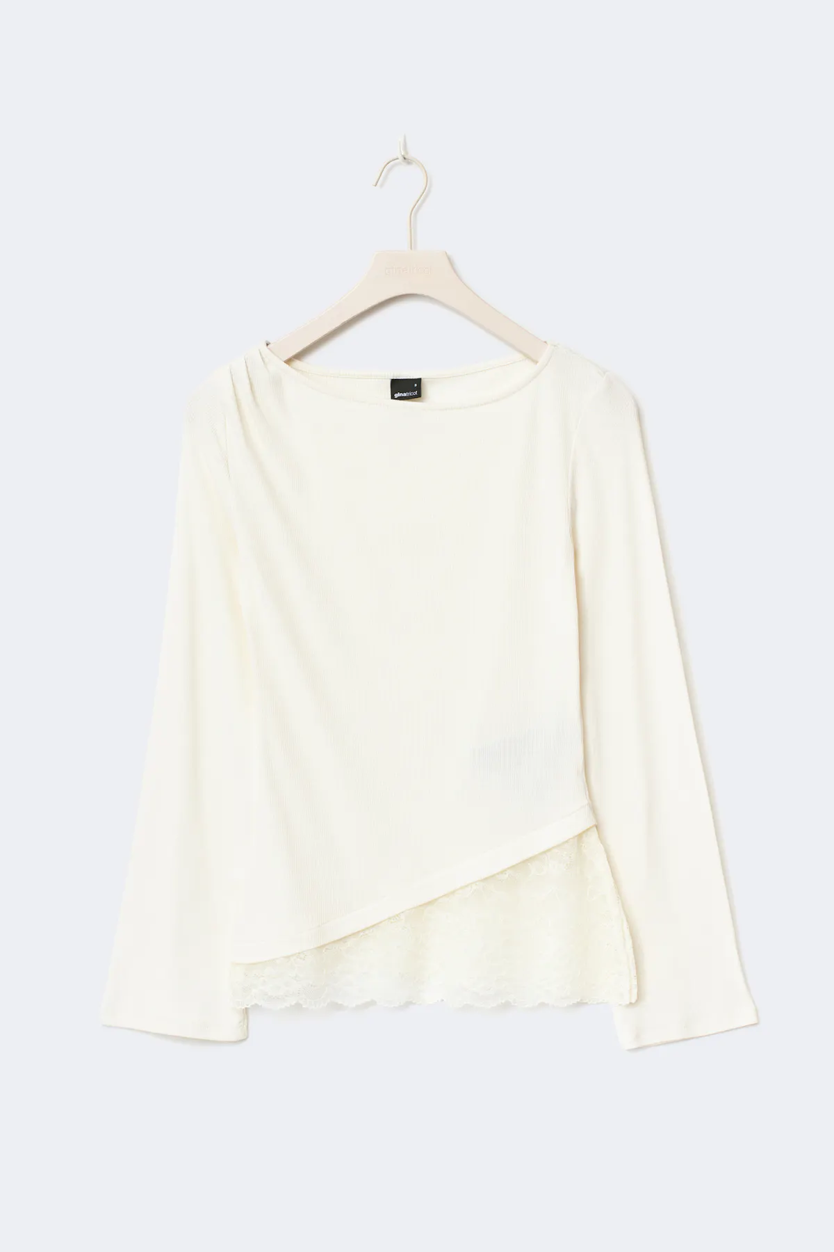 Lace detail boatneck top - White - Women - Gina Tricot