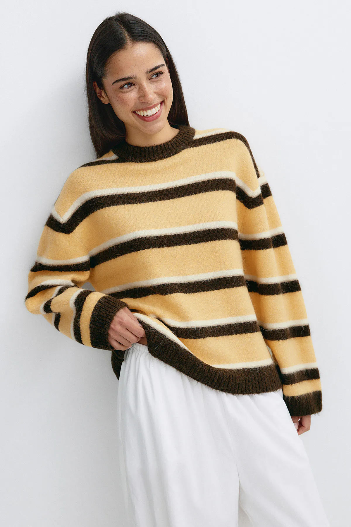 Gina Tricot - Crew neck knitted sweater - neulepuserot - Keltainen - XL - Naiset