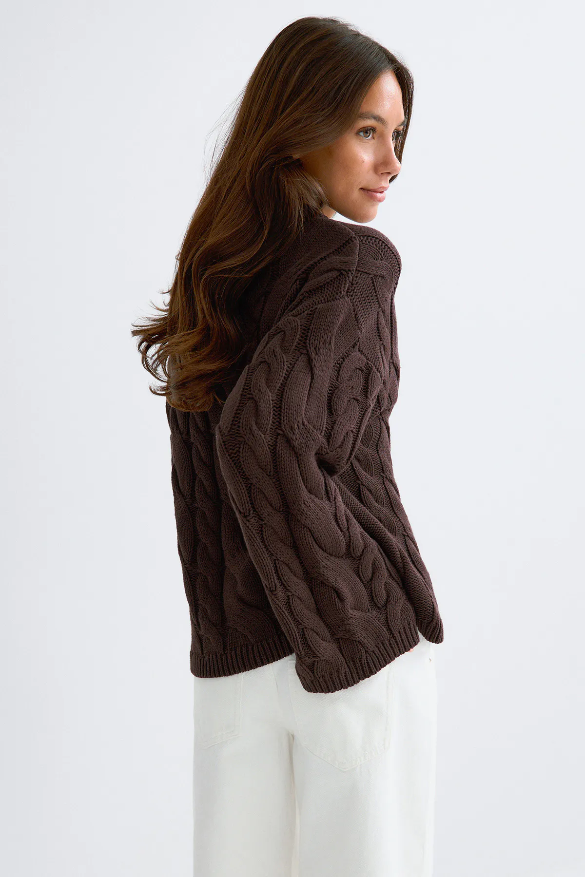 Chunky knitted cable cardigan - Brown - Women - Gina Tricot