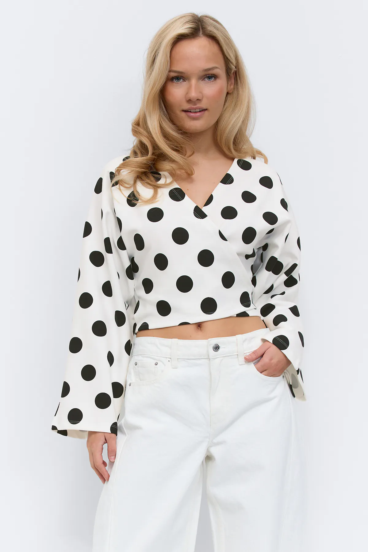 Gina Tricot - Dot wrap tie top - slå om toppe - Sort - S - Dame