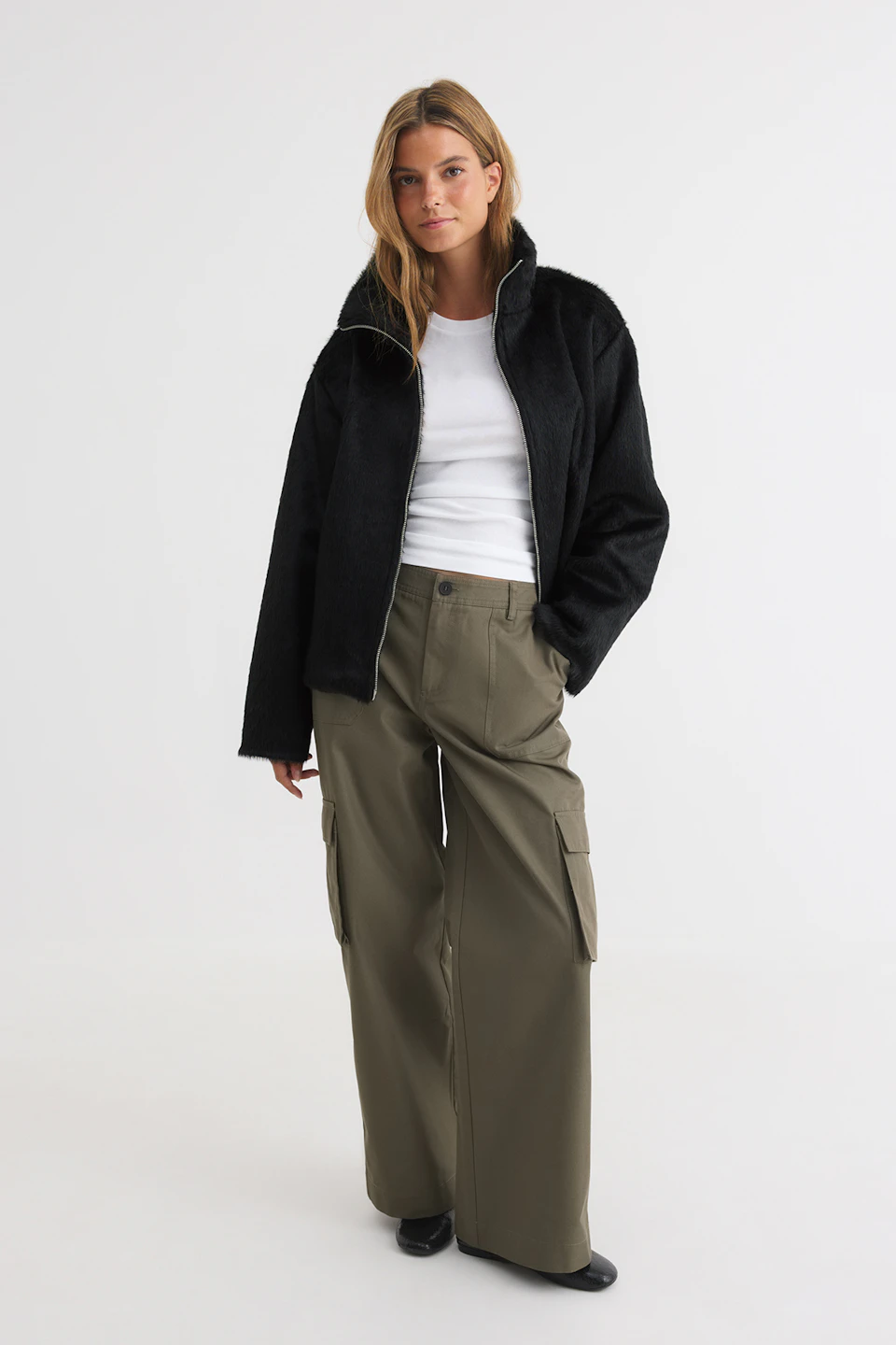 Faux fur high neck jacket