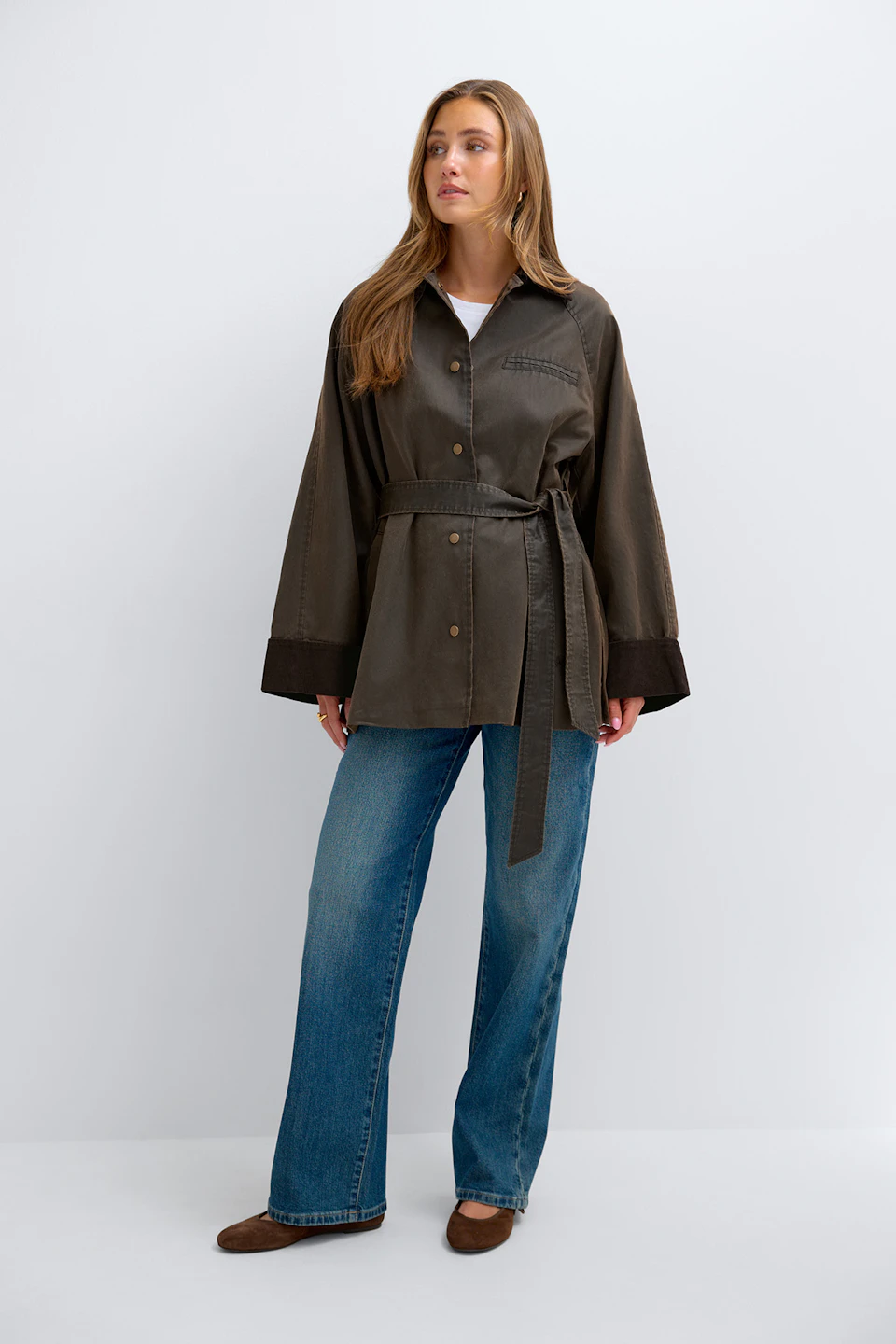 Waxed effect belted jacket