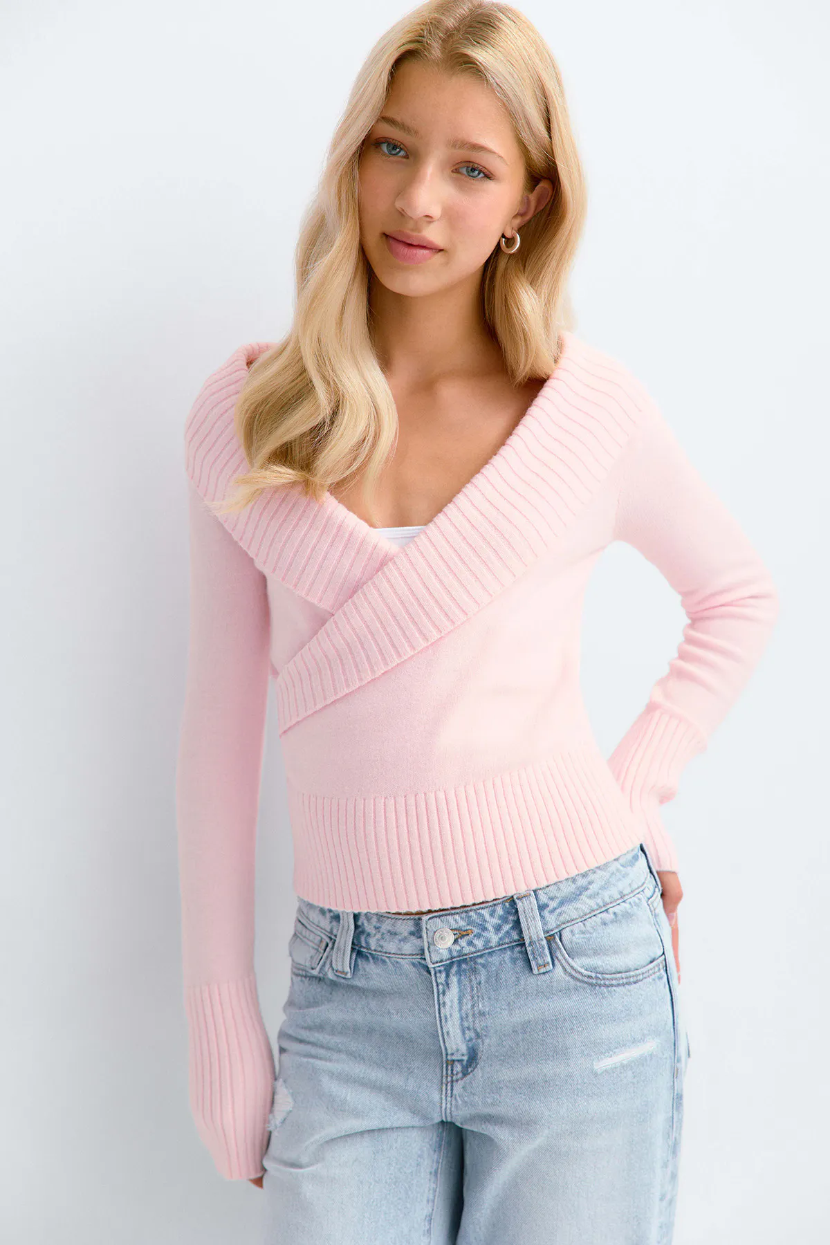 Gina Tricot - Y knitted wrap sweater - strickpullis für Mädchen 9–14 Jahre - Rosa - 170 - Mädchen