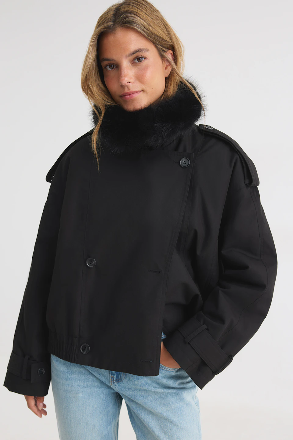 Faux fur collar padded jacket